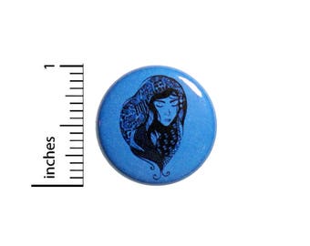 Cool Blue Beautiful Gypsy Woman Button Pretty Backpack Jacket Pin 1 Inch #46-32