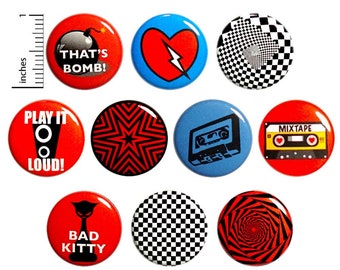 Cool 90's Style (10 Pack) Buttons for Backpacks or Fridge Magnets // Music Punk Ska // Cassette Nostalgia // Gift Set Pins // 1 Inch 10P13-2