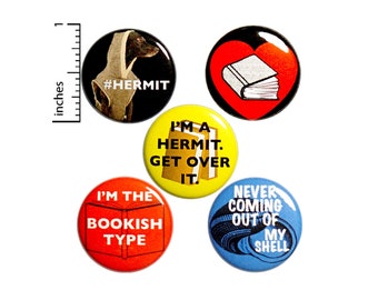 Hermit Buttons Funny Introvert 5 Pack of Backpack Pins Sarcastic Pinbacks Cute Lapel Pins Book Badges Introvert Gifts Gift Set 1" P25-3