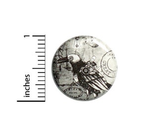 Dieselpunk Mechanical Bird Button // for Backpack or Jacket Pinback // Steampunk Gift Pin // 1 Inch 9-1