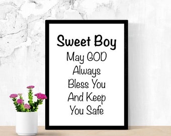 May God Bless You, Sweet Little Boy, New Baby Sign, Gift for Godson, From Godparents, Nursery Gift, Sweet Prayer for Baby, Digital Wall Art
