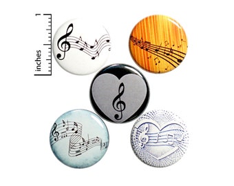 Music Note Gift Set, Pin Buttons or Fridge Magnets, Backpack Pin 5 Pack, Sheet Music, Classical Music, Musician Gift, 1 Inch, Gift Set P28-4