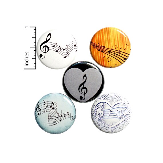 Music Note Gift Set, Pin Buttons or Fridge Magnets, Backpack Pin 5 Pack, Sheet Music, Classical Music, Musician Gift, 1 Inch, Gift Set P28-4