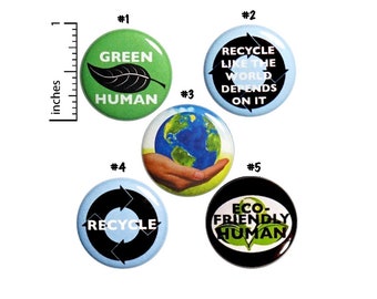 Recycling Buttons // Save The Planet Pins 5 Pack // Backpack Pins // Badges // Lapel Pins // Eco-Friendly // Earth Pins // Gift Set 1" #P9-1