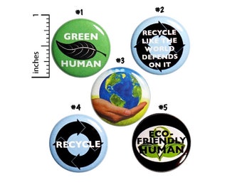 Recycling Buttons or Fridge Magnets // 5 Pack // Backpack Pins // Badges // Lapel Pins // Eco-Friendly // Earth Pins // Gift Set 1" #P9-1