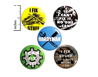 Handyman Buttons 5 Pack Backpack Pins Funny I Fix Stuff Badge Lapel Pin Gift Set For Him 1" #P13-1