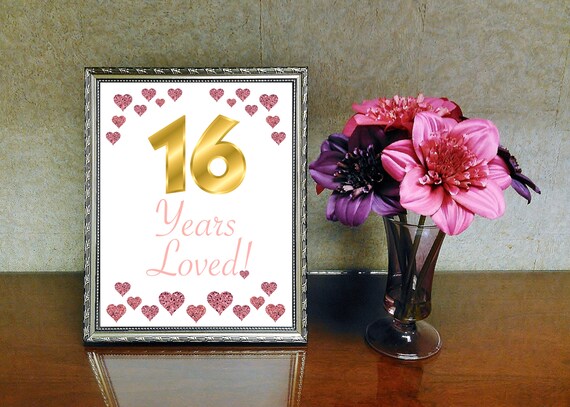 16th Birthday Sign, 16th Years Loved Sign, Sweet 16 Sign, Pink Glitter Stars Sign, Pink and Gold 16th Favors, Surprise, Sweet 16 Party Favor