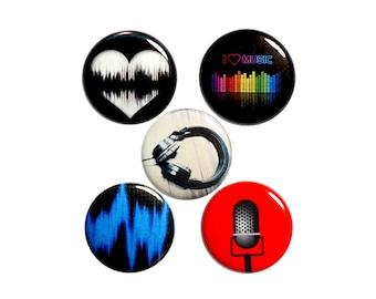 Studio Recording Pin Buttons or Fridge Magnets, Lapel Pins, Cool Brooches, Music Lover, I Love Music, Musician Gift Set, Music Pins 1" P59-1