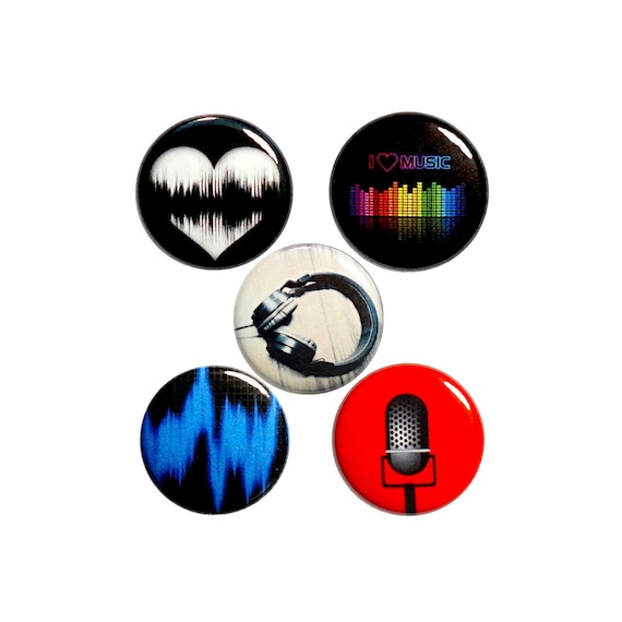 Studio Recording Pin Buttons or Fridge Magnets, Lapel Pins, Cool Brooches, Music Lover, I Love Music, Musician Gift Set, Music Pins 1" P59-1