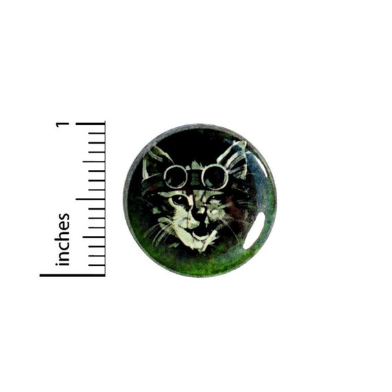 Steampunk Cat Button // Backpack or Jacket Pinback // Funny Cool Pin //  1 Inch 7-11