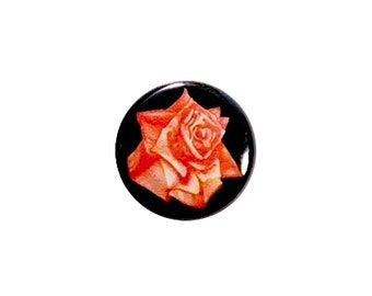Pretty Peach Rose Pin Button or Fridge Refrigerator Magnet Floral Orange Flower Magnet or Button 1 Inch #25-32