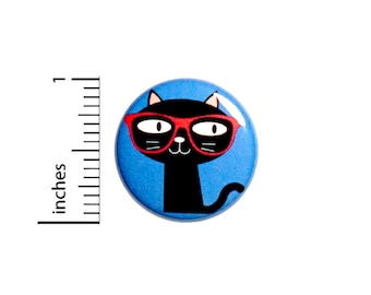 Funny Geeky Kitty Button Cartoon Cat With Glasses Rad Backpack Pin Nerdy Awesome Jacket Badge Pinback 1 Inch #69-29