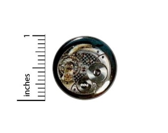 Steampunk Button // Skeleton Watch Pinback for Backpack or Jacket // Dieselpunk Gears Wheels Cogs Pin // 1 Inch 14-12