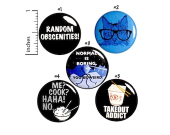 Funny Pin Buttons, Teen Gifts, Backpack Pins, Birthday Gift, Edgy, Funny Button, Cats, Takeout, Weird Humor Pins Gift Set, 5 Pack, 1" #P17-3