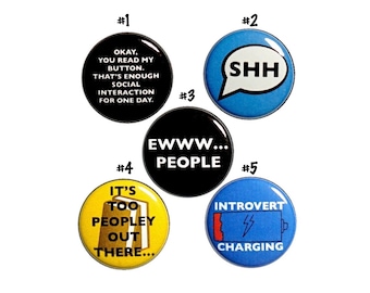 Introvert Buttons 5 Pack of Backpack Pins Lapel Pins Cool Gift for Introvert Friend Messenger Bag Satchel Pins Funny Introvert Humor 1" P2-4