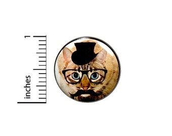 Funny Cat In Glasses Disguise Random Humor Nerdy Geeky Backpack Pin 1 Inch #36-4