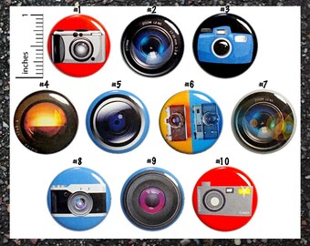 Photography Buttons or Fridge Magnets Camera Lens Pins (10 Pack) Buttons Backpack Pins or Fridge Magnets, Photographer Gift Set 1" 10MP4-2