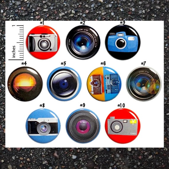 Photography Buttons or Fridge Magnets Camera Lens Pins (10 Pack) Buttons Backpack Pins or Fridge Magnets, Photographer Gift Set 1" 10MP4-2