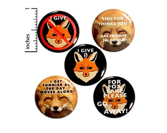 Funny Fox Pin for Backpack or Fridge Magnets, Pins for Jackets, Lapel Pins, Badges, Sarcastic, Cute, 5 Pack Gift Set 1" P44-2