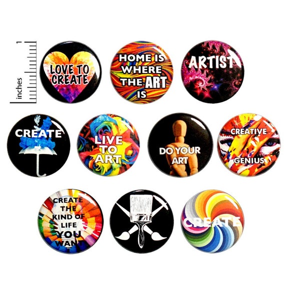 Artist Creative (10 Pack) Buttons for Backpacks or Fridge Magnets // Artistic Badges // Creative Lapel // Gift Set Pins // 1 Inch 10P12-2