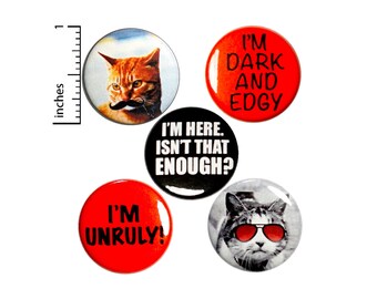 Unruly Pin for Backpack or Fridge Magnets, Funny Cats, Mustache Cat, Cat with Sunglasses, 5 Pack, Random Humor, Gift Set 1" P45-5