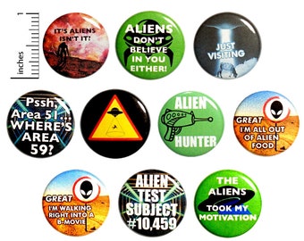 Aliens Buttons (10 Pack) Buttons for Backpacks, or Fridge Magnets, Alien Pinbacks, Badges, Lapel Pins, Gift Set 1 Inch 10P15-2