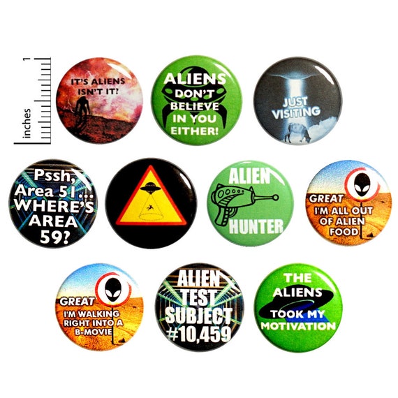 Aliens Buttons (10 Pack) Buttons for Backpacks, or Fridge Magnets, Alien Pinbacks, Badges, Lapel Pins, Gift Set 1 Inch 10P15-2