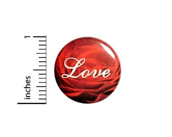 Wedding Favors Anniversary Party Button // Love Red Rose Pinback // Romantic Elegant Pin // 1 Inch 12-8