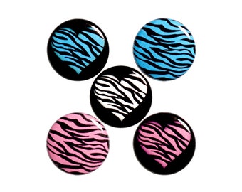 Animal Print Button or Fridge Magnet 5 Pack of Backpack Pins, Vintage Style, Leopard Zebra Tiger Pins, Heart Pins, Gift Set 1" #P14-2