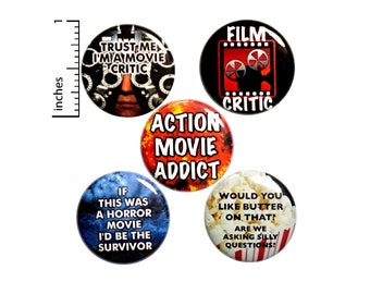 Movie Critic Pin for Backpack, Buttons or Fridge Magnets, Action Movies, Lapel Pins, Badges, Movie Fan Gift Set, 5 Pack 1" P34-5