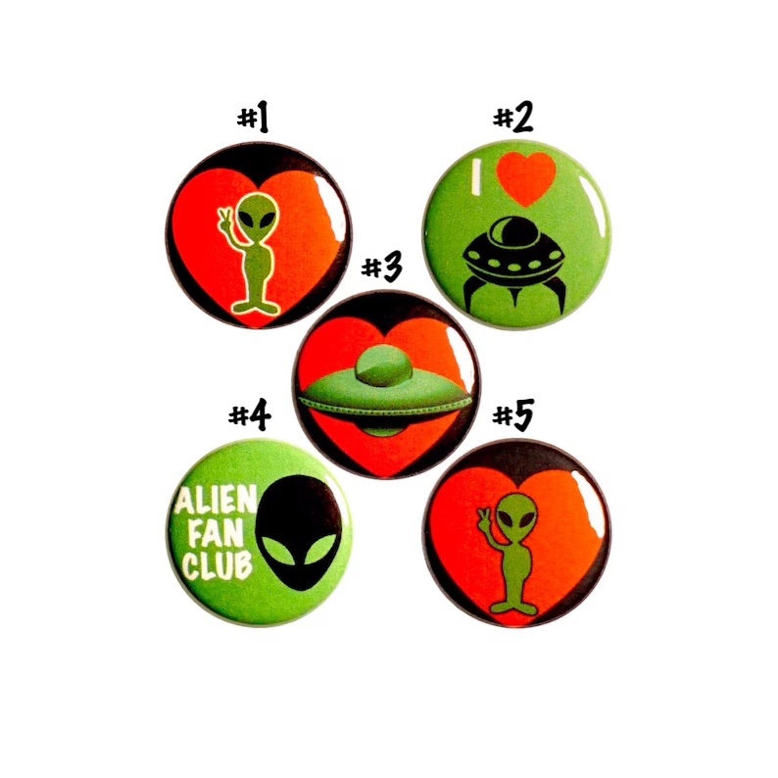 I Love Aliens Buttons Extra Terrestrials - Backpack Pins - UFO Pins ...