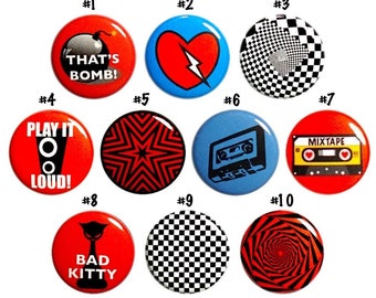 Cool 90's Style (10 Pack) Buttons for Backpacks or Fridge Magnets // Music Punk Ska // Cassette Nostalgia // Gift Set Pins // 1 Inch 10P13-2