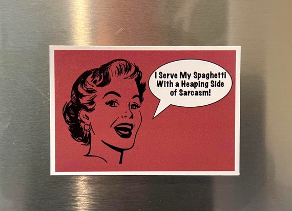 Sarcastic 1950s Woman Fridge Magnet, Vintage Style Refrigerator Magnet, Vintage Lady Magnet, Serving Up Sarcasm Food Humor 2.25"x3.25" P6-2