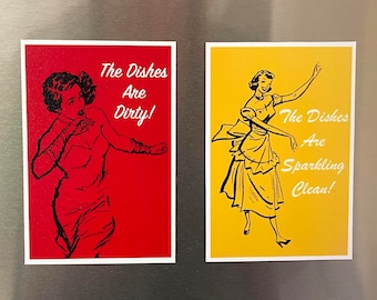 Sarcastic 50s Women Fridge Magnets, Dishes Are Clean Dirty Magnet, Vintage Style Refrigerator Magnet, Vintage Lady Magnets, 2.25"x3.25" P6