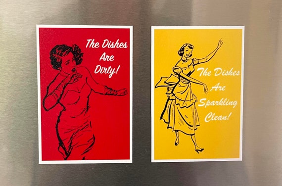 Sarcastic 50s Women Fridge Magnets, Dishes Are Clean Dirty Magnet, Vintage Style Refrigerator Magnet, Vintage Lady Magnets, 2.25"x3.25" P6