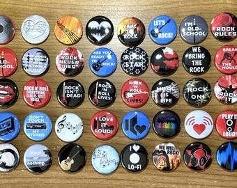 Button Pin Wholesale Lot, HUGE Lot of 50 Buttons Pins, Lot 80's 90's Vintage Style Pins, Rock N Roll, Music Band Lot, Resale Pin Lot #105