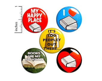 Cute Gift for Book Lover, Reading Pin Buttons or Fridge Magnets, Reading Gift, Pin Button or Magnet, Gift Set, Introvert Pins, 1 Inch P12-2