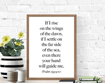 Bible Verse Printable Wall Art, Poetic, The Wings of the Dawn, God's Guidance, Psalm 139:9-10, Christian Art Quote Poster, Beach Decor, Sea