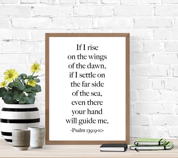 Bible Verse Printable Wall Art, Poetic, The Wings of the Dawn, God's Guidance, Psalm 139:9-10, Christian Art Quote Poster, Beach Decor, Sea