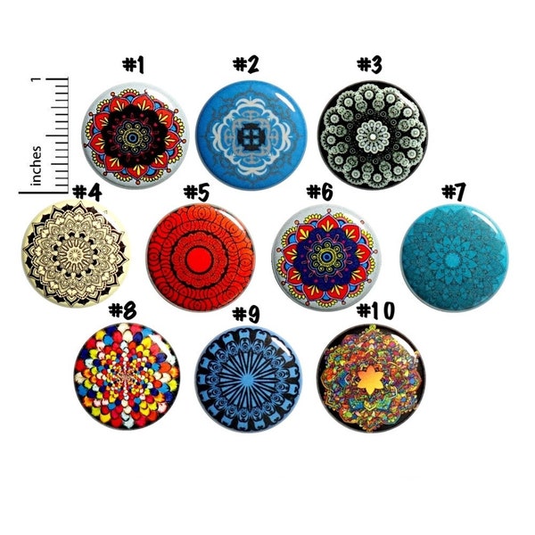 Mandala Buttons or Fridge Magnets Eastern Style Pins (10 Pack) Buttons Backpack Pins or Fridge Magnets, Cute Cool Gift Set 1” 10P21-2