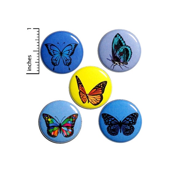 Butterfly Pins Buttons or Fridge Magnets, Backpack Pins, Butterfly Brooch, Butterfly Gifts, 5 Pack, Pin Button or Magnet, Gift Set 1" #P2-3