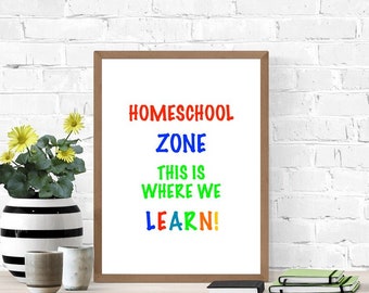 Homeschool Sign, Printable Poster, Digital Wall Sign, Cute Poster, Primary Colors,  Living Room Sign, Teaching At Home, School Sign