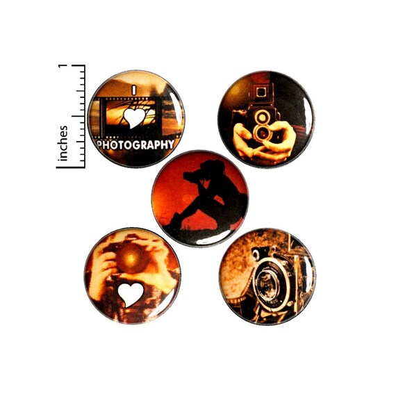 Photography Buttons Or Fridge Magnets, Photographer Gift, Photography Gifts, Magnet or Pin Set, Photographer Gift Set, 5 Pack, 1 Inch SP3-1