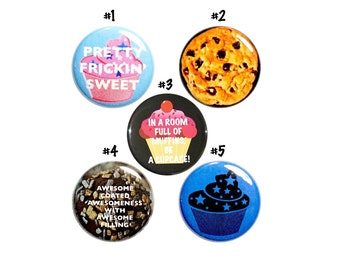 Adorable Baking Pin Button for Backpack Set, 5 Pack of Pins, Cookies Cupcakes Pins or Magnets, Gift for Mom, Students, Gift Set 1" P69-3