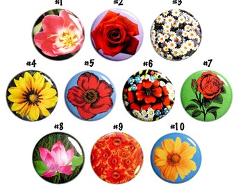 Pretty Flower Pins (10 Pack) Floral Buttons Lapel Pins or Fridge Magnets, Mother's Day Gift For Mom or Grandma, Gift Set 1 Inch 10P17-2