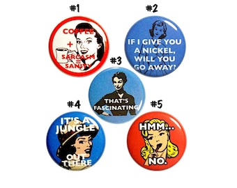 Vintage Women Funny Set of Pin for Backpack Pin Button 5 Pack Jacket Lapel Pins Backpack Pins, Sassy 50s 60s Women Pins Gift Set 1" P3-5