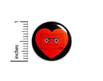 Cool Cassette Mix Tape Button Badge Love Heart Vintage Style Jacket Pin 1 Inch #50-17