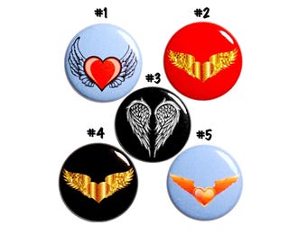 Heart Wings Pins for Backpack, Buttons, Edgy, Tattoo Style, Rad, Cool, Wing Pin Button 5 Pack, Cool, 80's 90's Style Gift Set, 1 Inch #P48-5