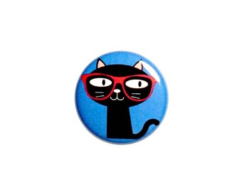 Funny Geeky Nerdy Kitty Button Cartoon Cat With Glasses Rad Backpack Pin 1 Inch 69-29