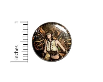 Steampunk Pinup Woman Button // Dieselpunk Pin// Backpack or Jacket badge pinback // 1 Inch 3-16